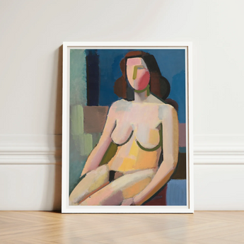 Seated Woman - Vilhelm Lundstrøm Art Print / Canvas Abstract Portrait Painting White Frame Stylized Geometric Forms, Builds, Face Stays