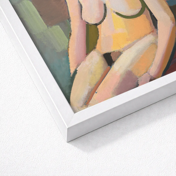 Seated Woman - Vilhelm Lundstrøm Art Print / Canvas Framed Abstract Painting Stylized Figure Warm Tones Yellow, Builds, Face Stays Empty,