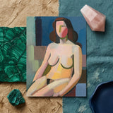 Seated Woman - Vilhelm Lundstrøm Art Print / Canvas Stylized Abstract Painting Nude Geometric Shapes Soft, Builds, Face Stays Empty, Rose
