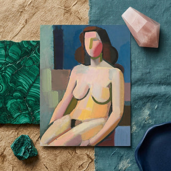 Seated Woman - Vilhelm Lundstrøm Art Print / Canvas Stylized Abstract Painting Nude Geometric Shapes Soft, Builds, Face Stays Empty, Rose