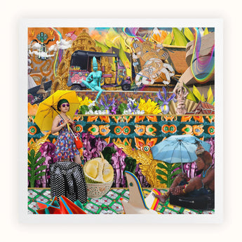 Second Homesick Pt 1 - Surreal Thai Collage Art Print, Vibrant Chaotic Collage Colorful Festival Celebration Southeast Asian
