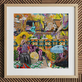 Second Homesick Pt 1 - Surreal Thai Collage Art Print Vibrant Framed Mixed-media Collage Woman Floral Dress Umbrella Bangkok’s Urban