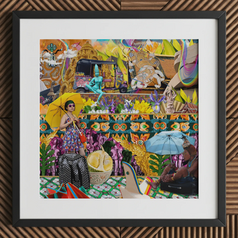 Second Homesick Pt 1 - Surreal Thai Collage Art Print Vibrant Mixed-media Collage Framed Black White Mat Colorful Bangkok’s Urban