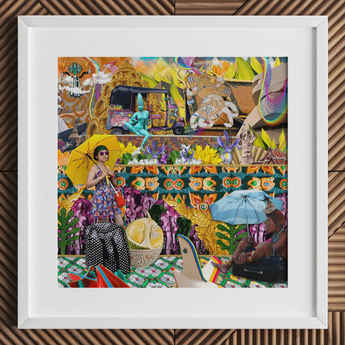 Second Homesick Pt 1 - Surreal Thai Collage Art Print Vibrant Collage Art White Frame Surreal Scenes Bold Bangkok’s Urban Pandemonium,