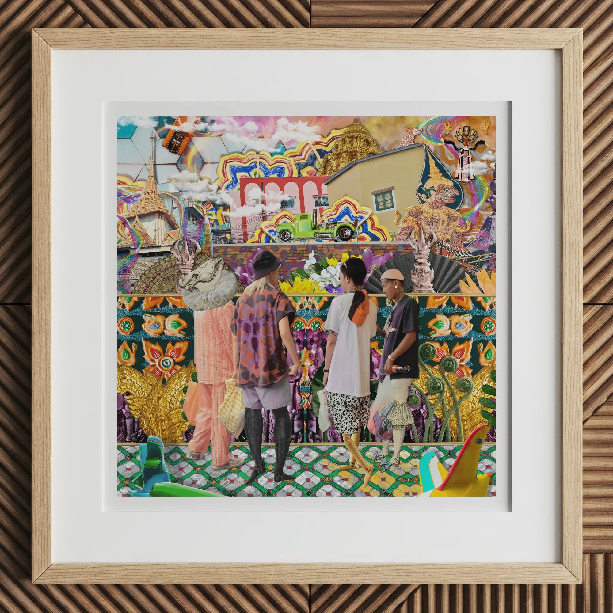 Second Homesick Pt 2 - Surreal Bangkok Collage Art Print, 12x12’’ / 31x31cm / Natural Frame / 2’’ Matboard, Framed Vibrant Collage Artwork