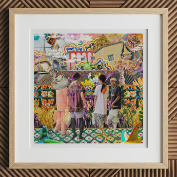 Second Homesick Pt 2 - Surreal Bangkok Collage Art Print, 12x12’’ / 31x31cm / Natural Frame / 2’’ Matboard, Framed Vibrant Collage Artwork