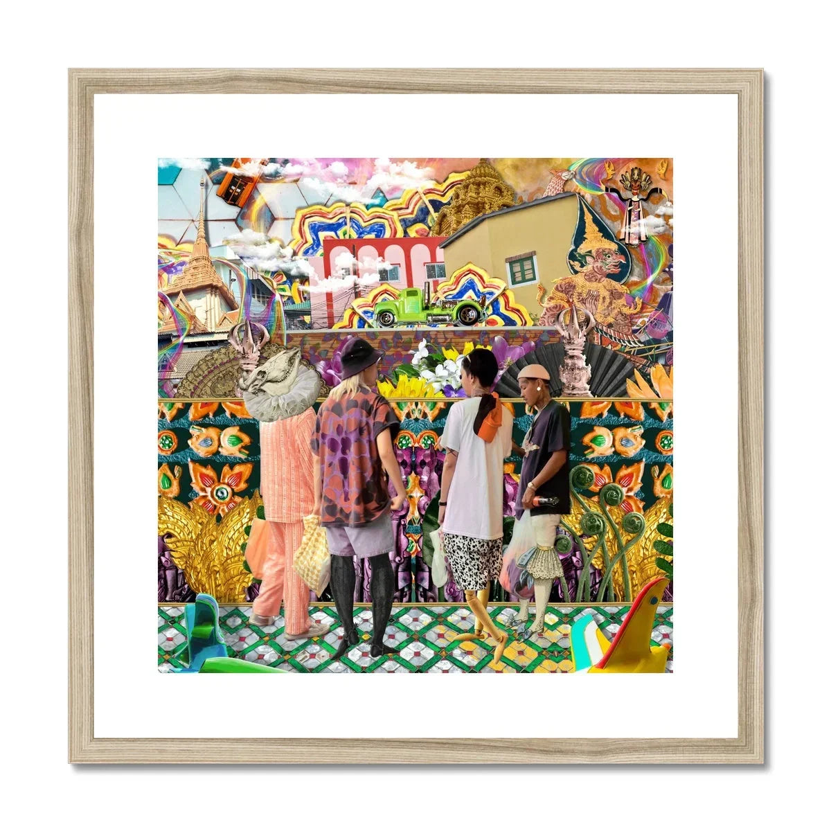 Second Homesick Pt 2 Surreal Bangkok Collage Art Print, Framed Collage Style Artwork People Vibrant Psychedelic Backdrop