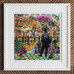 Second Homesick Pt 3 - Surreal Khrungthep Collage Art Print, 12x12’’ / 31x31cm / White Frame / 2’’ Matboard, Vibrant Framed Collage Artwork