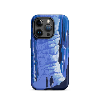 See America Travel Poster - Alexander Dux Phone Case Iphone 15 Pro / Matte Blue Illustrated Two Silhouetted Figures Textured Pale Flowstone