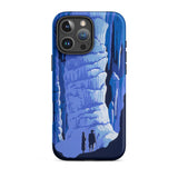 See America Travel Poster - Alexander Dux Phone Case Iphone 16 Pro Max / Matte Blue Cave-themed Phone Case Two Silhouetted Figures