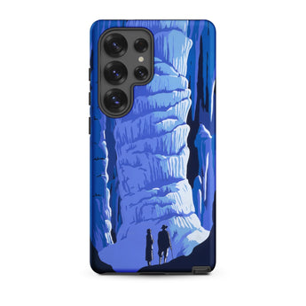 See America Travel Poster - Alexander Dux Phone Case Samsung Galaxy S25 Ultra / Matte Blue Cave-themed Phone Case Two Silhouetted Figures