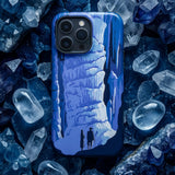 See America Travel Poster - Alexander Dux Phone Case Blue Phone Case Illustrated Cave Scene Two Silhouetted Pale Flowstone Tower, Cobalt