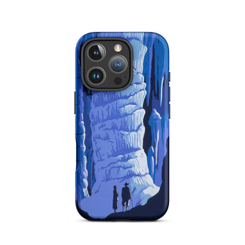 See America Travel Poster - Alexander Dux Phone Case Iphone 16 Pro / Matte Blue Illustrated Phone Case Stylized Cave Two Silhouetted Pale