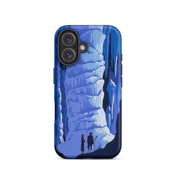 See America Travel Poster - Alexander Dux Phone Case Iphone 16 / Matte Blue Illustrated Phone Case Two Silhouetted Figures Cave Pale