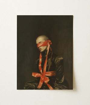 Black Satin Portrait Print Figure Bound Vibrant Red Luxe Gay Bondage, Art, Vision Wrapped