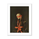 See no Evil Luxe Gay Bondage Art Print, Framed Art Print Person Blindfolded Bound Red Ribbon