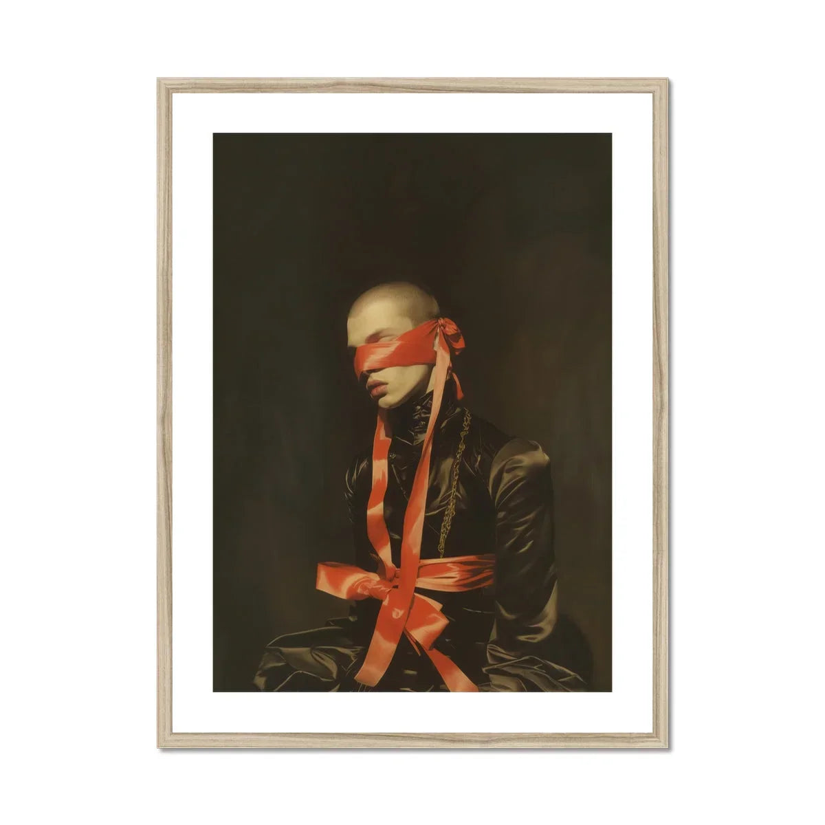 See no Evil Luxe Gay Bondage Art Print, Framed Portrait Blindfolded Person