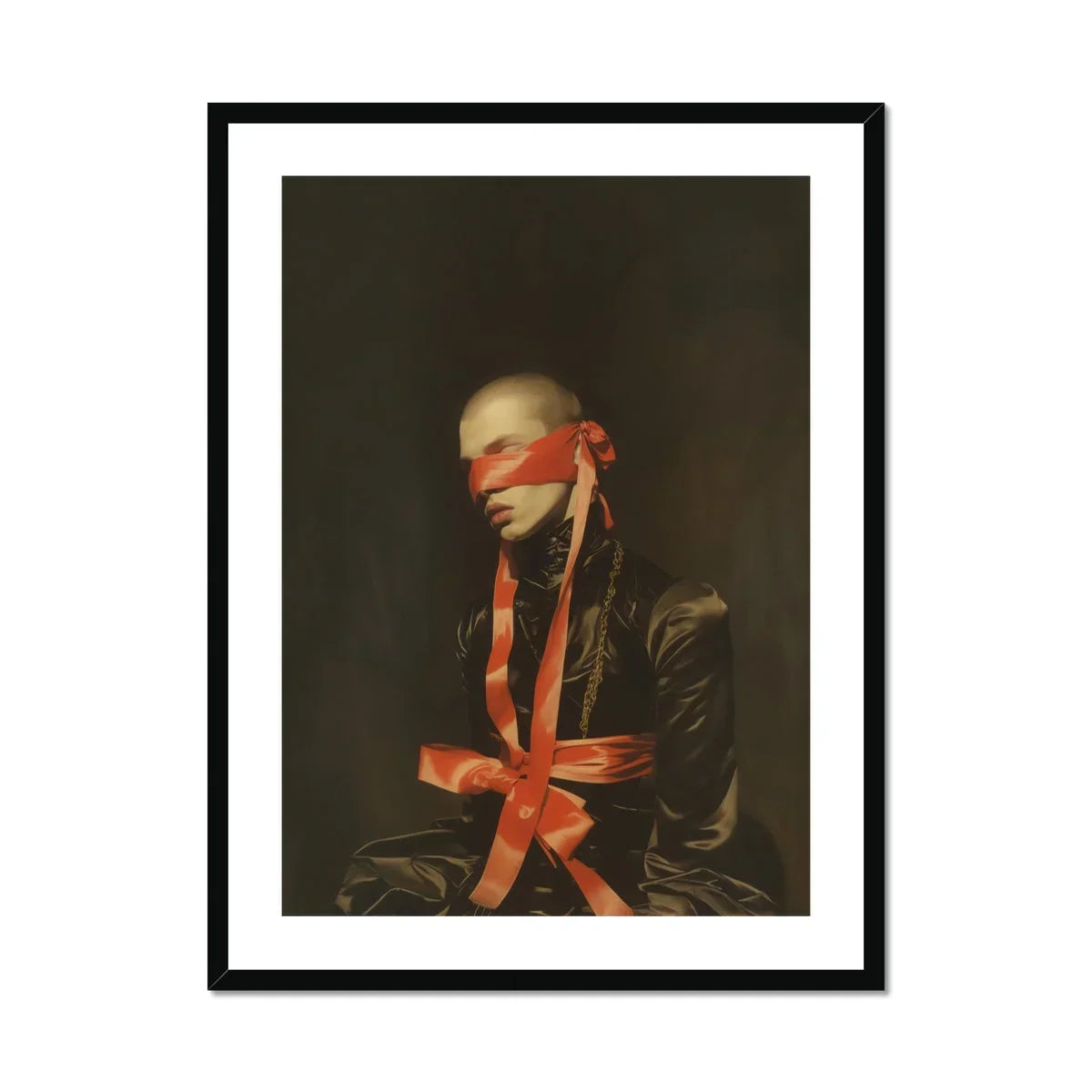 See no Evil Luxe Gay Bondage Art Print, Framed Portrait Blindfolded Person