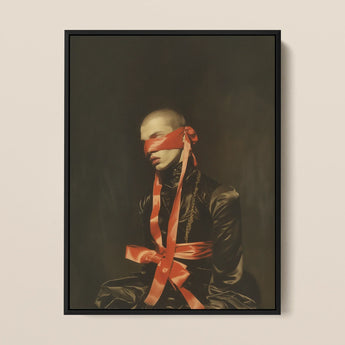 See no Evil - Luxe Gay Bondage Framed Canvas, 12x16’’ / 31x41cm / Black Floating Frame, Framed Portrait Blindfolded Person