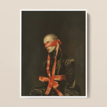 See no Evil - Luxe Gay Bondage Framed Canvas, 12x16’’ / 31x41cm / White Floating Frame, Framed Art Print Person Red Blindfold Sash