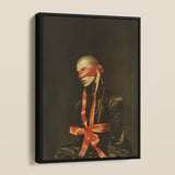 See no Evil - Luxe Gay Bondage Framed Canvas, Framed Artwork Figure Blindfolded Bound Red Ribbons