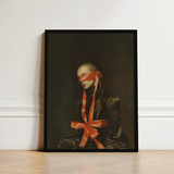 Black-framed Portrait Bald Figure Red Ribbon Tied Eyes Luxe Gay Bondage, Art, Vision Wrapped