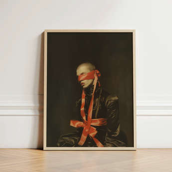 Framed Portrait Bald Figure Red Ribbon Tied Eyes Luxe Gay Bondage, Art, Vision Wrapped
