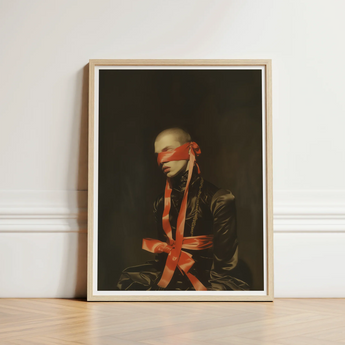 Framed Portrait Person Red Ribbon Tied Eyes Waist Luxe Gay Bondage, Art, Vision Wrapped