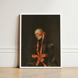 Framed Portrait Bald Figure Red Ribbon Tied Eyes Luxe Gay Bondage, Art, Vision Wrapped