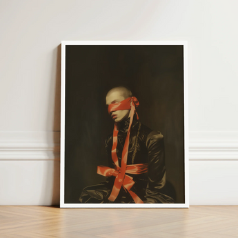 Framed Portrait Bald Figure Red Ribbon Tied Eyes Luxe Gay Bondage, Art, Vision Wrapped