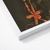 White Framed Art Print Glossy Black Figure Bound Luxe Gay Bondage, Vision Wrapped