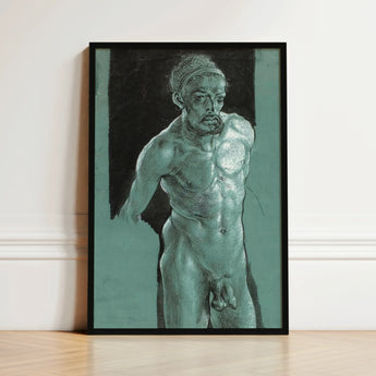Self Portrait as a Nude - Albrecht Durer Art Print / Canvas Framed Sketch Muscular Male Figure Detailed Monochrome Young, Steps Prints