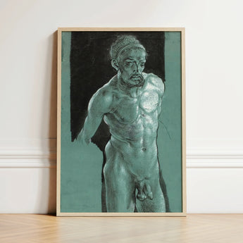 Self Portrait as a Nude - Albrecht Durer Art Print / Canvas Framed Charcoal Sketch Muscular Male Figure Detailed Young, Steps Prints
