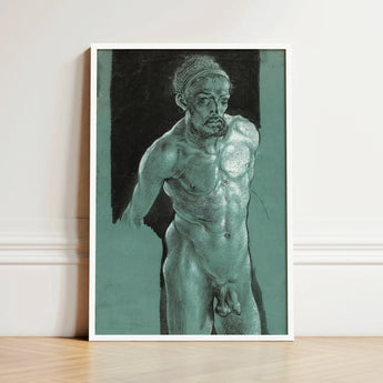 Self Portrait as a Nude - Albrecht Durer Art Print / Canvas Framed Artwork Muscular Male Figure Sketch-style Illustration Young, Steps