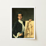 Self Portrait Holding a Nude Study - Luis Egidio Melendez Art Print / Canvas Framed Young Man Dark Velvet Attire, Artist’s Profound