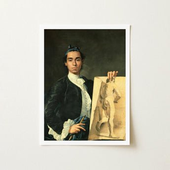 Self Portrait Holding a Nude Study - Luis Egidio Melendez Art Print / Canvas Framed Young Man Dark Velvet Attire, Artist’s Profound