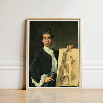 Self Portrait Holding a Nude Study - Luis Egidio Melendez Art Print / Canvas Framed Young Man Formal Attire Anatomical Encased, Artist’s