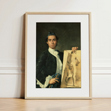 Self Portrait Holding a Nude Study - Luis Egidio Melendez Art Print / Canvas, 12x16’’ / 31x41cm / Natural Frame / Matboard, Posters Prints