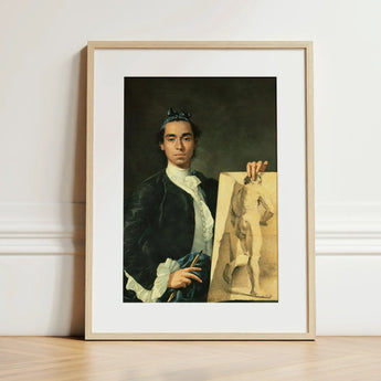 Self Portrait Holding a Nude Study - Luis Egidio Melendez Art Print / Canvas Framed Young Man Dark Velvet Attire, Artist’s Profound