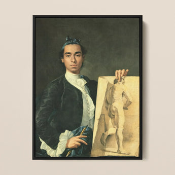 Self Portrait Holding a Nude Study - Luis Egidio Melendez Art Print / Canvas Framed Classical Portrait Painting Young Man Dark Velvet Luis
