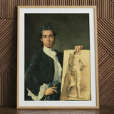 Self Portrait Holding a Nude Study - Luis Egidio Melendez Art Print / Canvas Framed Portrait Man 18th-century Attire Encased Light Wood