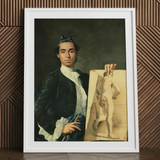 Self Portrait Holding a Nude Study - Luis Egidio Melendez Art Print / Canvas Framed Portrait Man 18th-century Attire Encased Simple White