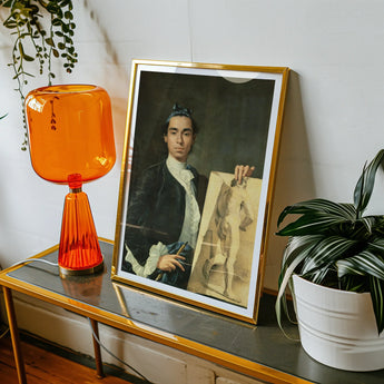 Self Portrait Holding a Nude Study - Luis Egidio Melendez Art Print, Framed Classical Portrait Painting Artist Sketch