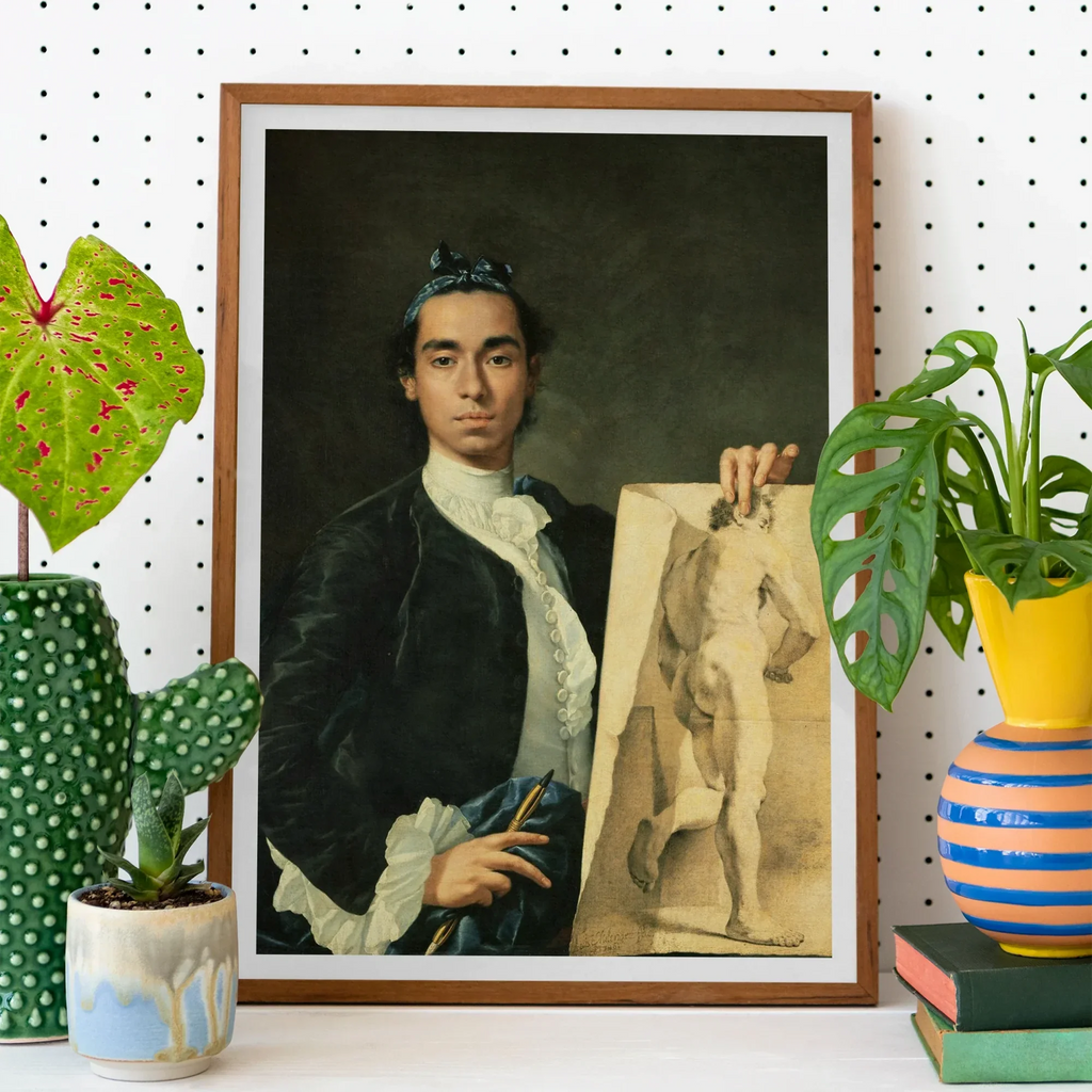 Framed portrait of William Etty holding a drawing, showcasing John Singer Sargent male nudes
