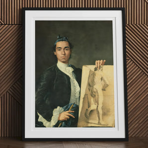 Self Portrait Holding a Nude Study - Luis Egidio Melendez Art Print, Framed Portrait Young Man 18th-century Attire Artist’s Sketch