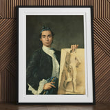 Self Portrait Holding a Nude Study - Luis Egidio Melendez Art Print, Framed Portrait Young Man 18th-century Attire Artist’s Sketch