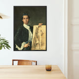 Self Portrait Holding Nude Study - Luis Egidio Melendez Framed Canvas, Portrait Painting 18th Century Attire Sketch