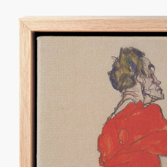 Self Portrait in a Red Shirt - Egon Schiele Art Print / Canvas Framed Stylized Earthy Tones Twists, Raw Silhouette, Prints