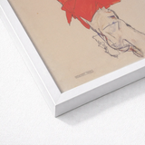 Self Portrait in a Red Shirt - Egon Schiele Art Print / Canvas White Framed Artwork Bold Abstract Shape Beige Twists, Raw Silhouette, Prints