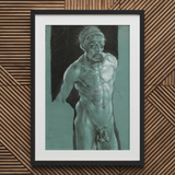 Self Portrait as a Nude - Albrecht Durer Art Print / Canvas Silver Metallic Statue Man Muscular Physique Framed Black Young Albrecht, Durer